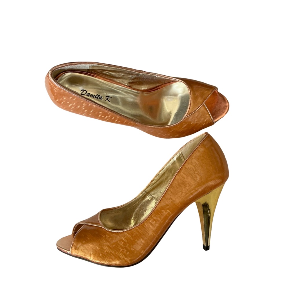 Damita K Orange Peep-Toe High Heel Pumps with Gold Heel